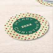 Frohe Weihnachts Red Green Retro Dots Muster Runder Pappuntersetzer (Angewinkelt)