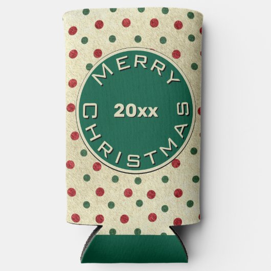 Frohe Weihnachts Red Green Retro Dots Muster Selters Dosenkühler (Vorderseite)