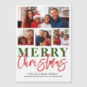 Frohe Weihnachts Red Green Script 4 Family Foto Magnetkarte (Vorderseite)