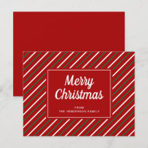 Frohe Weihnachts Red Green Stripes Muster Postcard