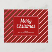Frohe Weihnachts Red Green Stripes Muster Postcard Postkarte (Vorderseite)