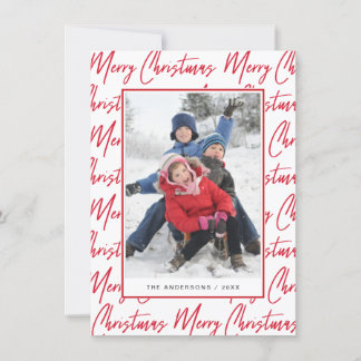 Frohe Weihnachts Red Hand Lettered Script Foto Feiertagskarte