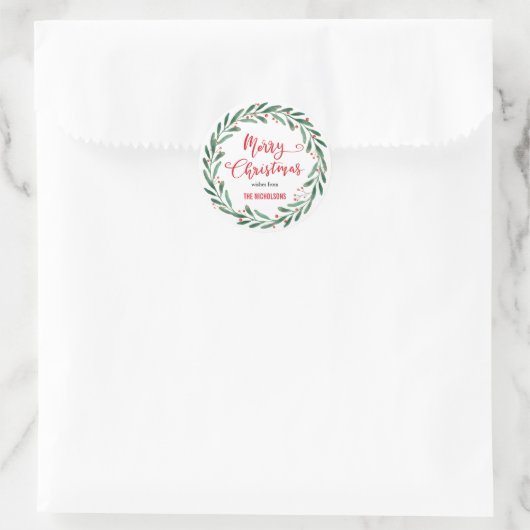 Frohe Weihnachts Red Handwriting Skript | Kranz Runder Aufkleber (Tasche)
