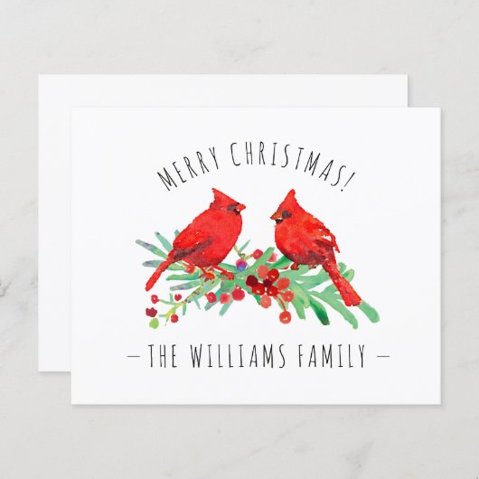 Frohe Weihnachts Red Kardinals Holly Budget Card (Vorne/Hinten)