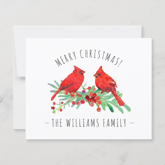 Frohe Weihnachts Red Kardinals Holly Budget Card (Vorderseite)