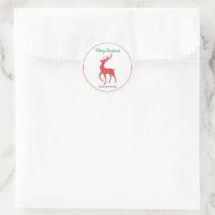 Frohe Weihnachts Red Kariert Rentier Gold Star Runder Aufkleber