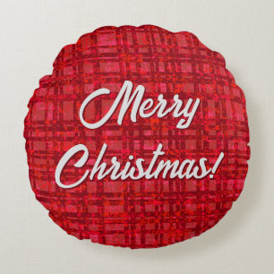Frohe Weihnachts Red Kariert Round Throw Kissen