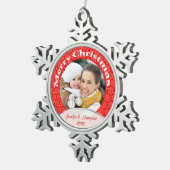 Frohe Weihnachts Red Lace Foto Schneeflocken Zinn-Ornament (Rechts)