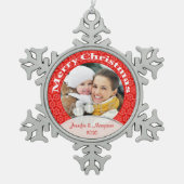 Frohe Weihnachts Red Lace Foto Schneeflocken Zinn-Ornament (Vorderseite)