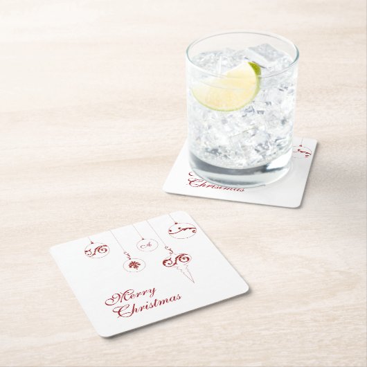 Frohe Weihnachts Red Monogram Bauble Ornaments Rechteckiger Pappuntersetzer (Vor Ort)