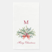 Frohe Weihnachts Red Monogram Greenery Serviette (Vorderseite)