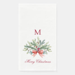 Frohe Weihnachts Red Monogram Greenery Serviette