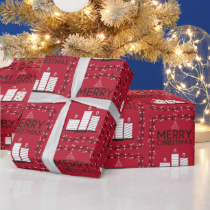 Frohe Weihnachts Red Pattern White Candle Geschenkpapier