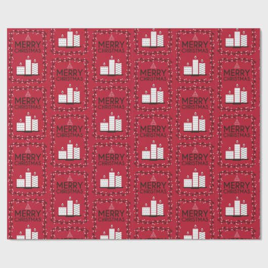Frohe Weihnachts Red Pattern White Candle Geschenkpapier (Flach)