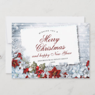 Frohe Weihnachts Red Poinsettia Rustic Holiday Car Feiertagskarte