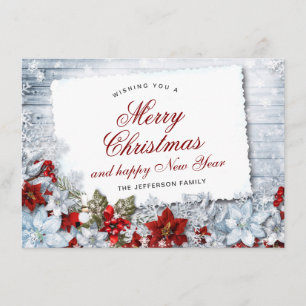 Frohe Weihnachts Red Poinsettia Rustic Holiday Car Feiertagskarte