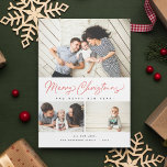 Frohe Weihnachts Red Script 3 Collage Multi-Foto Feiertagskarte<br><div class="desc">Modernes Pinselskript in Rot mit 3 Fotos. Kommt auch mit einem Foto auf der Rückseite.</div>