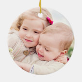 Frohe Weihnachts Red Script Custom Family Foto Keramikornament (Hinten)