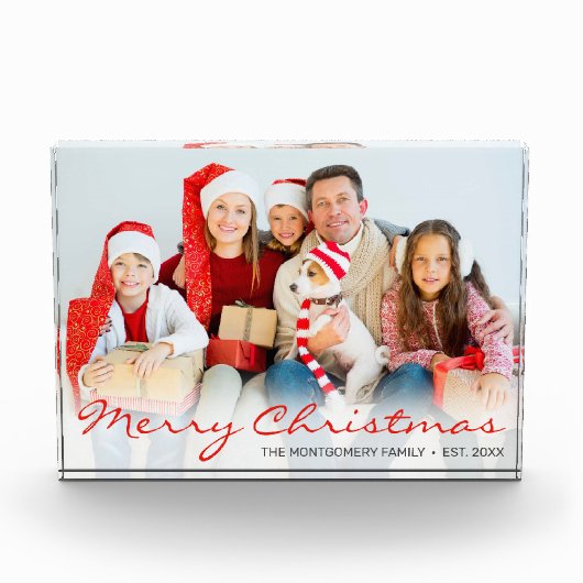 Frohe Weihnachts-Red-Script-Familie Foto Block (Vorderseite)