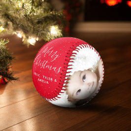 Frohe Weihnachts Red Script Familie Foto Collage Baseball