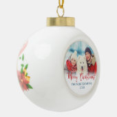 Frohe Weihnachts Red Script Familie Foto Dog Keramik Kugel-Ornament (Links)