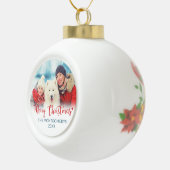 Frohe Weihnachts Red Script Familie Foto Dog Keramik Kugel-Ornament (Rechts)