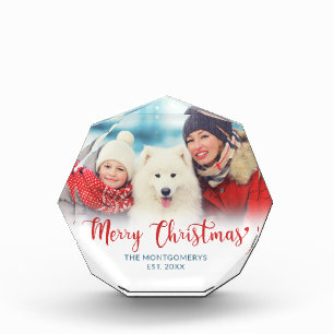 Frohe Weihnachts Red Script Familie Hund Foto Bloc