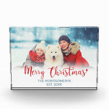 Frohe Weihnachts Red Script Familie Hund Foto Bloc