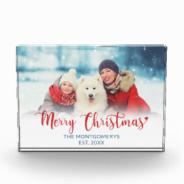 Frohe Weihnachts Red Script Familie Hund Foto Bloc