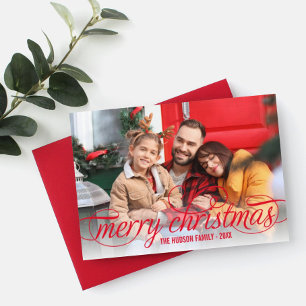 Frohe Weihnachts Red Script Foto Overlay Feiertagskarte