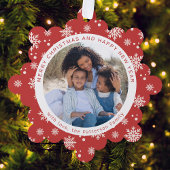 Frohe Weihnachts Red Snowflake Family Foto Ornament Karte