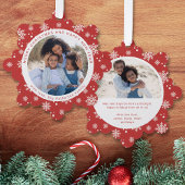 Frohe Weihnachts Red Snowflake Family Foto Ornament Karte