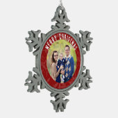Frohe Weihnachts Red Snowflake Foto Schneeflocken Zinn-Ornament (Links)