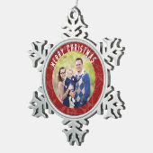 Frohe Weihnachts Red Snowflake Foto Schneeflocken Zinn-Ornament (Rechts)
