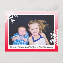 Frohe Weihnachts Red Snowflakes Familienfotokarte Postkarte
