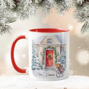 Frohe Weihnachts Red Snowy Hütte Kaffee Tasse
