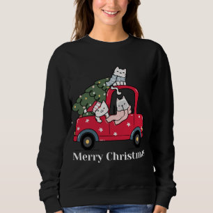 Frohe Weihnachts Red Truck Cat Lover Pajama Sweatshirt