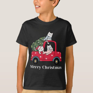 Frohe Weihnachts Red Truck Cat Lover Pajama T-Shirt