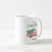 Frohe Weihnachts Red Truck Green Tree mit Namen Kaffeetasse (VorderseiteRechts)