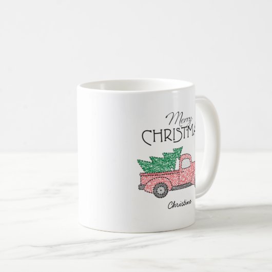 Frohe Weihnachts Red Truck Green Tree mit Namen Kaffeetasse (VorderseiteRechts)