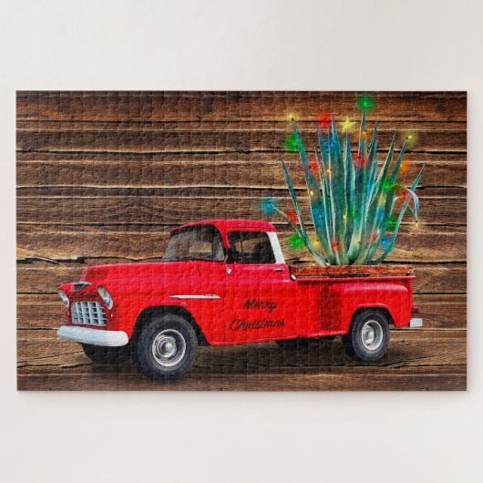 Frohe Weihnachts Red Truck mit Agave Tree & Lights Puzzle (Horizontal)