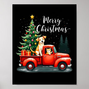 Frohe Weihnachts Red Truck mit Hund & Amp; Katzen  Poster