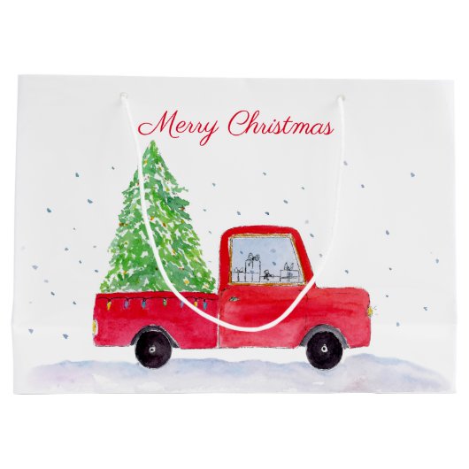Frohe Weihnachts Red Truck mit Weihnachtsbaum Große Geschenktüte (Rückseite)