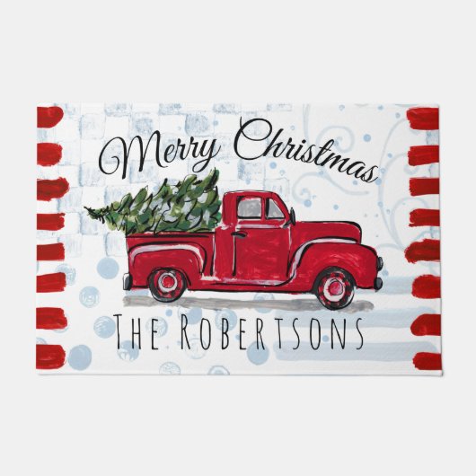 Frohe Weihnachts Red Truck Personalisiert Door Mat Fußmatte (Vorderseite)