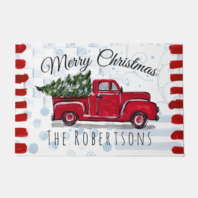Frohe Weihnachts Red Truck Personalisiert Door Mat Fußmatte (Vorderseite)