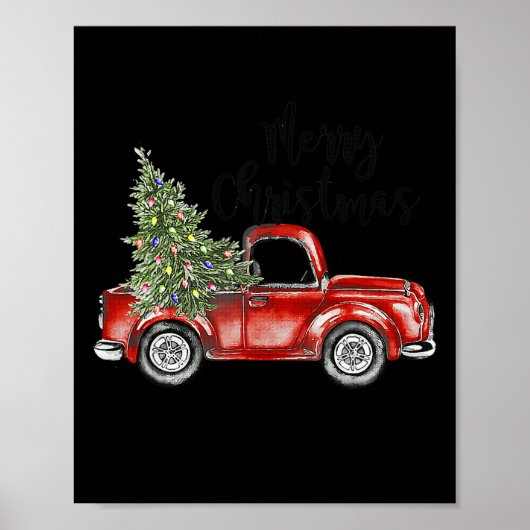 Frohe Weihnachts Red Truck Tree Light Familie Poster (Vorne)