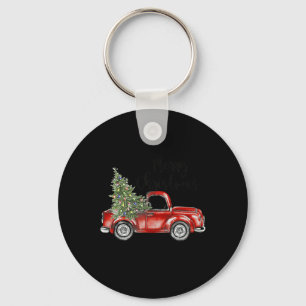 Frohe Weihnachts Red Truck Tree Light Familie Schlüsselanhänger