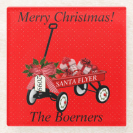 Frohe Weihnachts Red Wagon mit Geschenken Glasuntersetzer