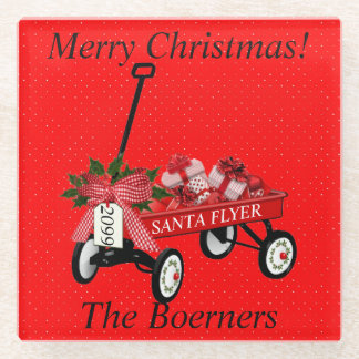Frohe Weihnachts Red Wagon mit Geschenken Glasuntersetzer