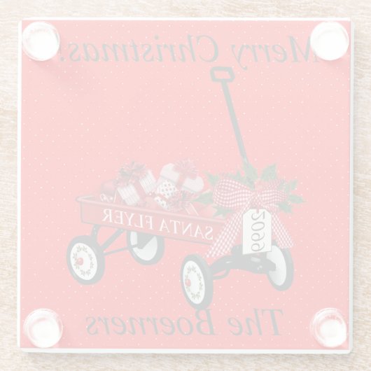 Frohe Weihnachts Red Wagon mit Geschenken Glasuntersetzer (Rückseite)